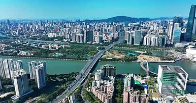航拍广州大桥城市桥梁交通车流一线城市视频的预览图